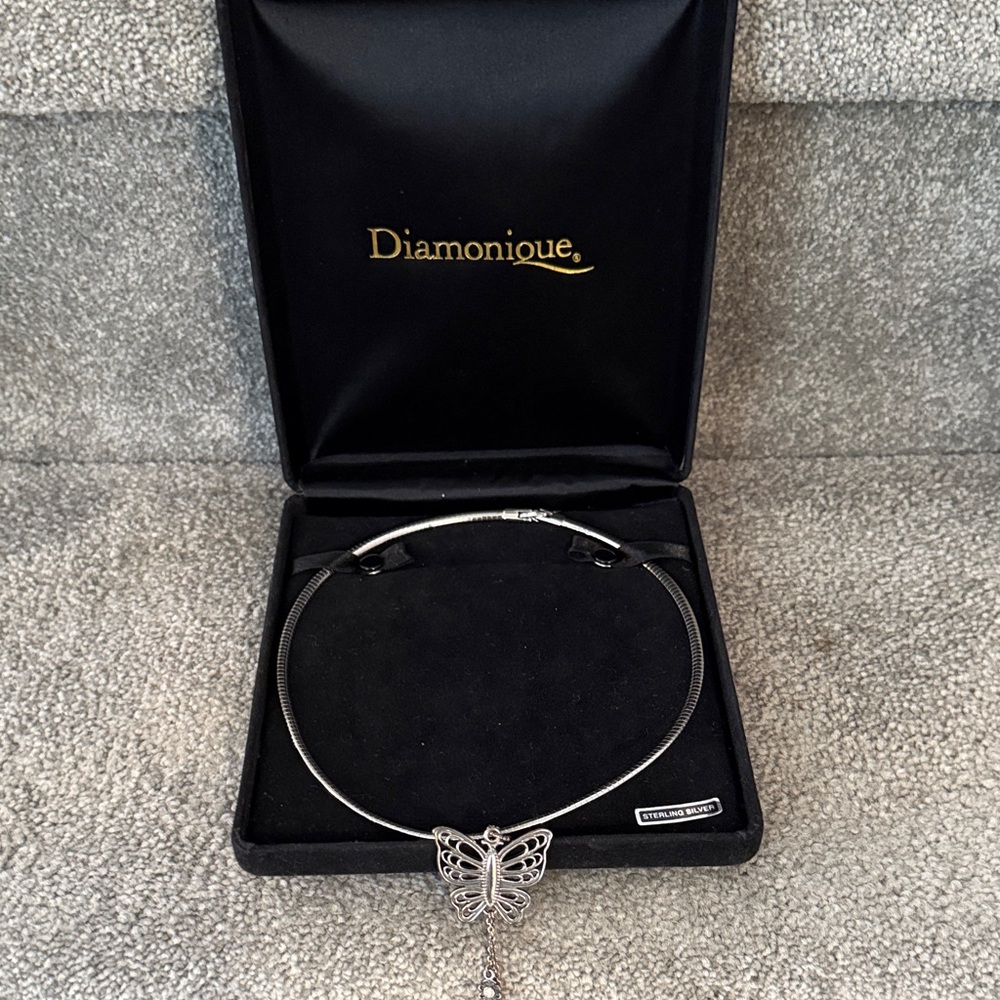 Diamonique Silver Butterfly Pendant Necklace
